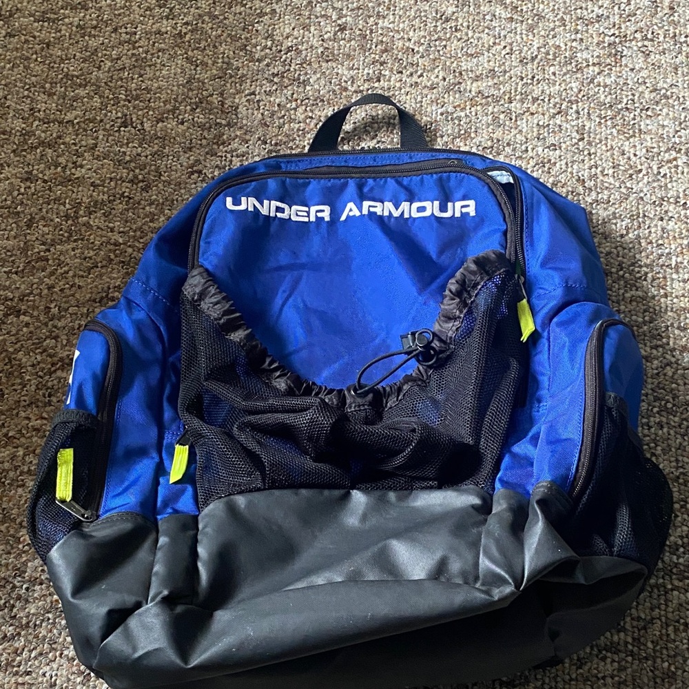 Under Armour Blue and Black Backpack with Neon Yellow Accents